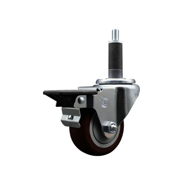 3'' Maroon Poly Swivel 1'' Expanding Stem Caster with Brake